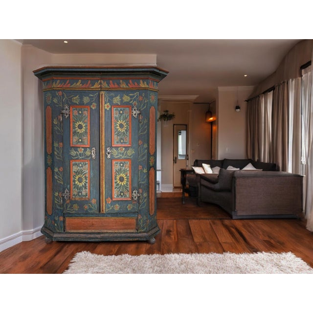 Blue Blue Cupboard with Sunflower Paintings For Sale - Image 8 of 18