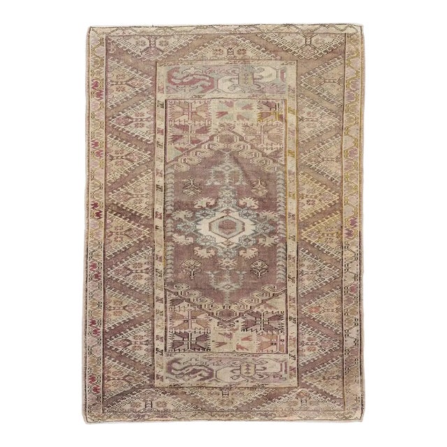 Vintage Brown Turkish Oushak Rug, 3ft 10in X 5ft 6in For Sale