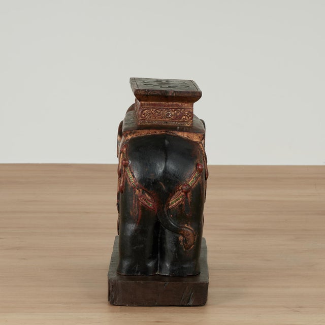 Antique Indian Carved Wood Elephant Stand or Pedestal For Sale - Image 4 of 12