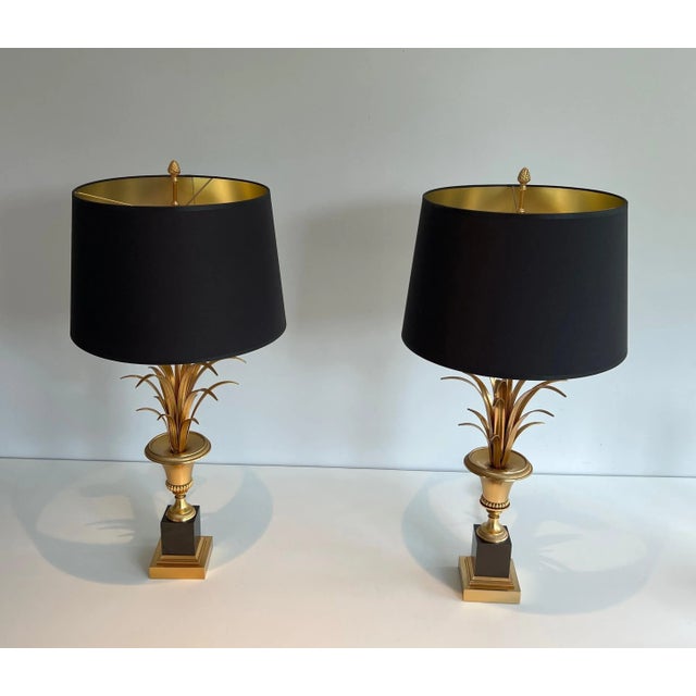Maison Charles 1970 Neoclassical Style Palm Trees in Chrome and Brass Lights - A Pair For Sale - Image 4 of 12