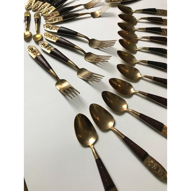 MidCentury Rosewood and Brass Siam Flatware Boxed 80 Piece Set