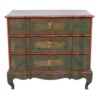 Antique Baroque Danish Green Chest of Drawers, 1730s For Sale