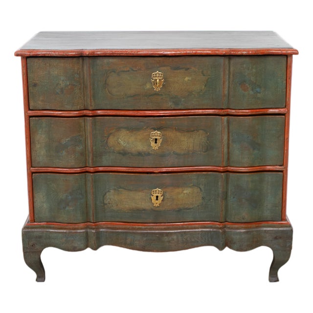 Antique Baroque Danish Green Chest of Drawers, 1730s For Sale