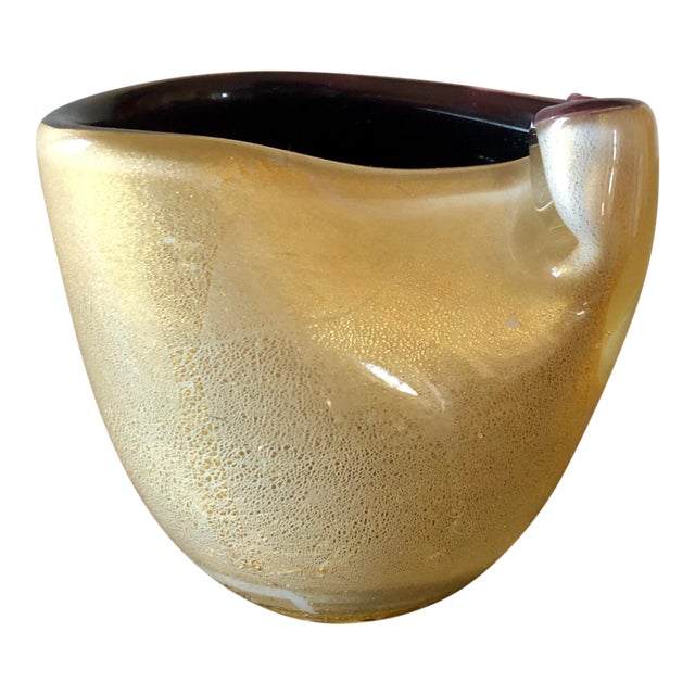 Vintage Small Violet Gold Murano Vase For Sale