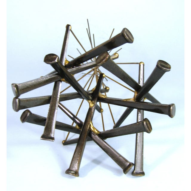 Vintage Ron Schmidt Mid-Century Modern Brutalist Metal Nail Art Sculpture "Camp Fire" 1960's Tabletop Abstract Art For Sale - Image 9 of 10