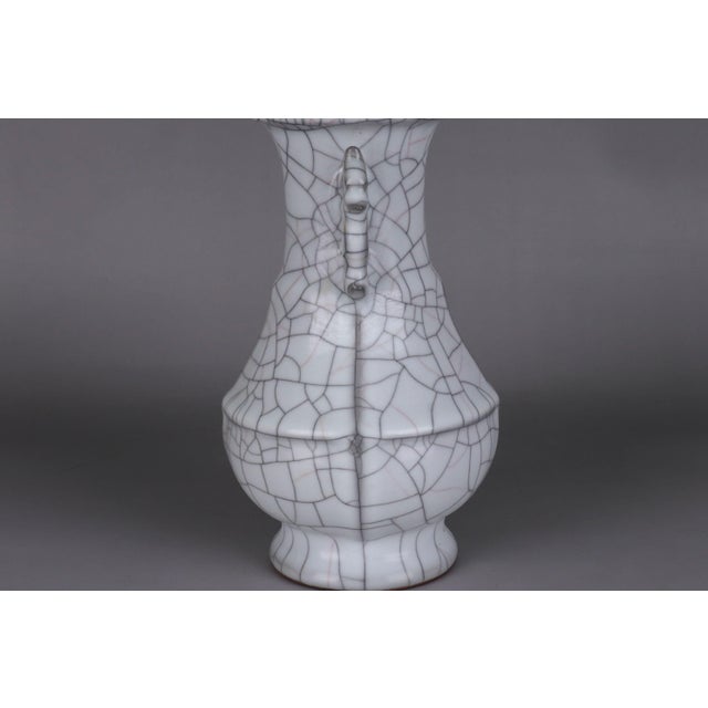 Chinese Ceramic Vase Guan Ware Crackle Glaze Celadon Double Ears Vase For Sale - Image 11 of 11