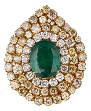 7.47 Natural Zambian Emerald & 5.64 Cts Diamond 18 Karat Yellow Gold Ring Size 6