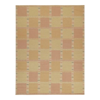 Rug & Kilim’s Scandinavian Style Kilim in Gold and Pink Geometric Pattern 10x14 For Sale