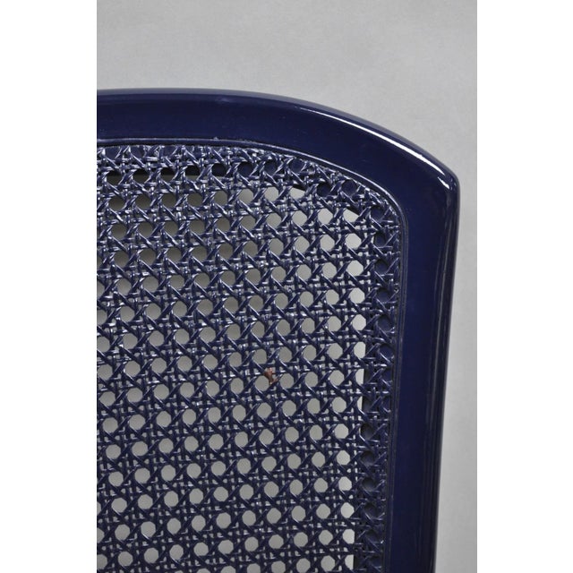 Vintage Italian Hollywood Regency Navy Blue Lacquer Cane Dining Chair - Set of 4 For Sale - Image 11 of 16