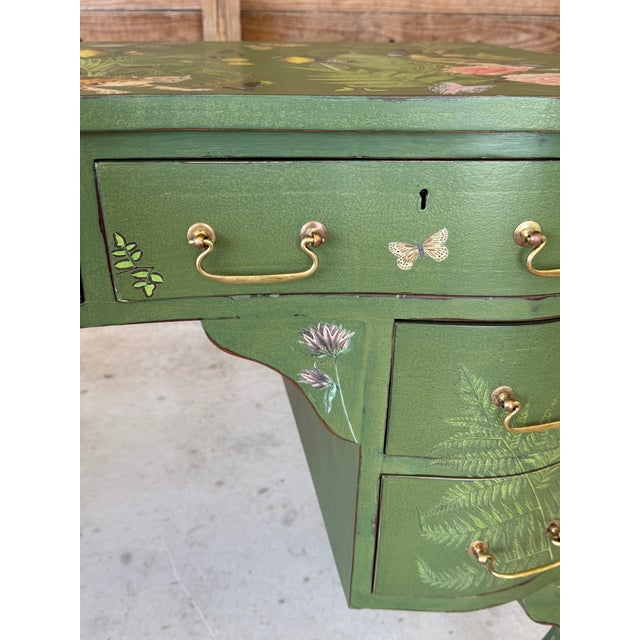 Early 20th Century Antique Solid Wood Vanity or Console – Custom Hand-Painted Boho Tropical Décor For Sale - Image 5 of 12
