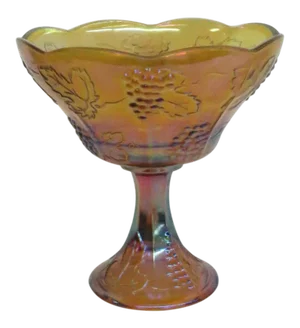 Indiana Harvest Grape Style Marigold Carnival Glass Large Compote Bowlb
