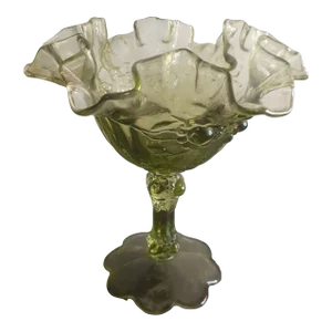 1950s Fenton Cabbage Rose Pattern Ruffled Pedestal Compote