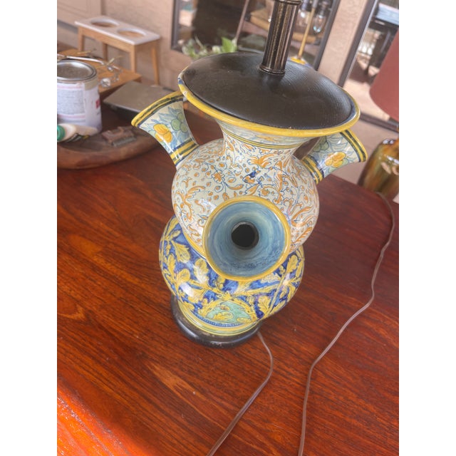 1970s 1970s Italian Cantagalli Majolica Trumpet Vase Lamp For Sale - Image 5 of 7