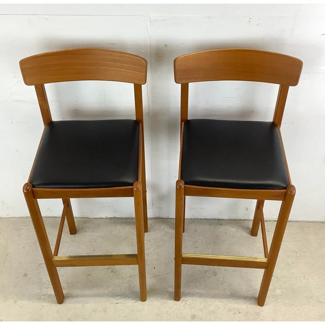 Mid-Century Modern Pair Vintage Modern Teak Barstools For Sale - Image 3 of 12