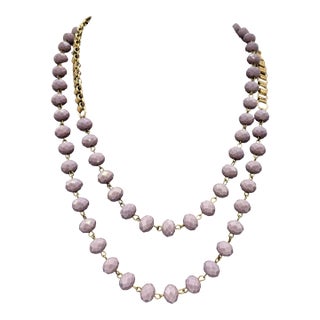 Book Chain Lavender Glass Gold Filled Long Victorian Necklace Antique 46” For Sale