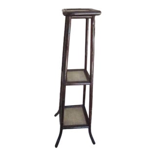 Vintage Burnt Bamboo 3-Tier Plant Stand For Sale