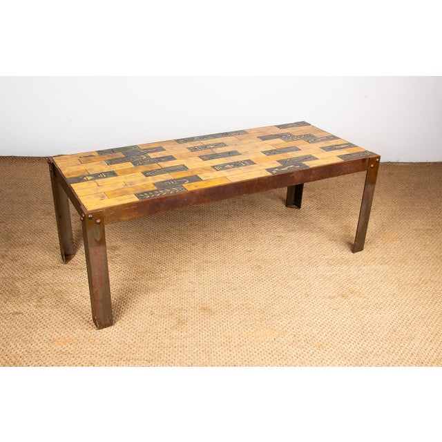 Coffee Table in Glazed Ceramic with Steel Base by Jean Garbero for Vallauris, 1950s For Sale - Image 12 of 16