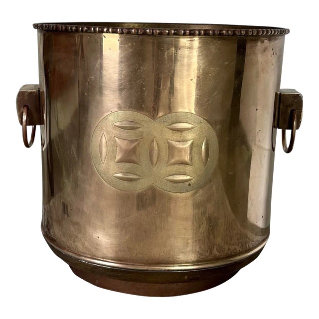 1970s Large Etched Brass Chinoiserie Cachepot/Planter For Sale