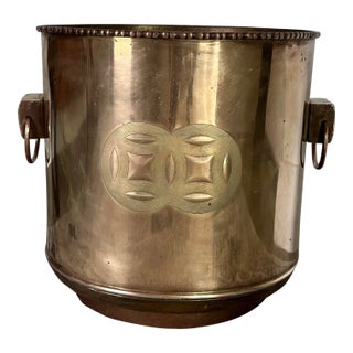 1970s Vintage Large Etched Brass Chinoiserie Cachepot/Planter For Sale