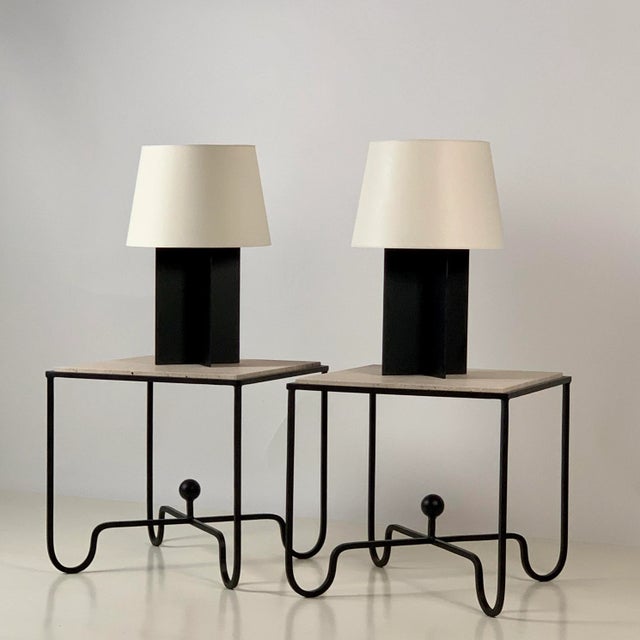 Not Yet Made - Made To Order Large 'Cuatrolados' Blackened Steel Lamps With Custom Parchment Shades - a Pair For Sale - Image 5 of 8