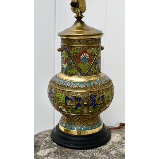 Antique Brass & Chemplave Japanese Table Lamp For Sale In Philadelphia - Image 6 of 10