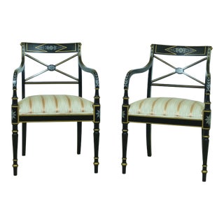 Pair Kindel Regency Style Black Open Armchairs For Sale