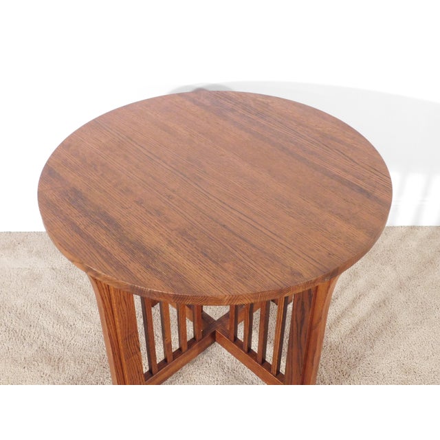 Kimball Antique Style Mission Prairie Arts & Crafts Oak Round Occasional Table For Sale - Image 9 of 18