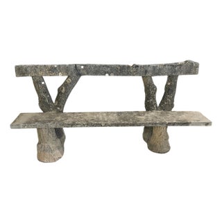 Monumental French Faux Bois Cast Stone Bench Tree Trunk Supports, circa 1920s For Sale