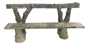 Monumental French Faux Bois Cast Stone Bench Tree Trunk Supports, circa 1920s