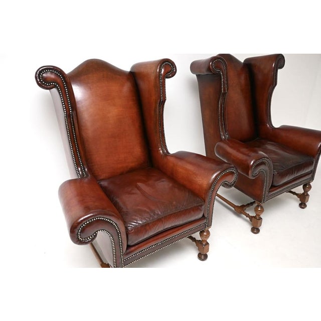 Antique Leather Wing Back Armchairs, 1920s, Set of 2 For Sale - Image 6 of 11