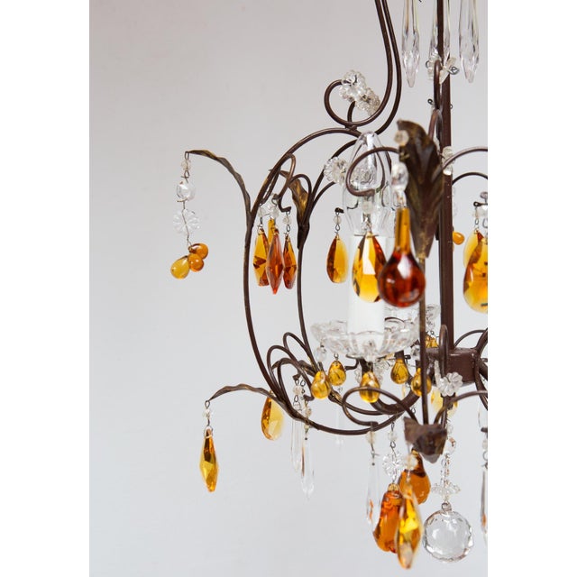 Vintage Italian Amber Glass Cage Chandelier For Sale - Image 10 of 11