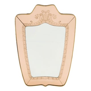 Large Mirror in Brass and Pink Glass, 1950s For Sale