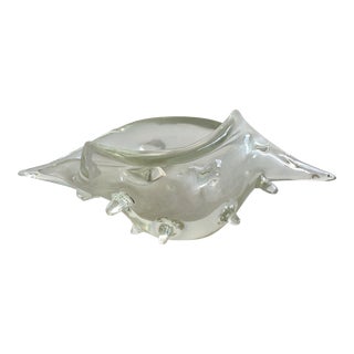 Vintage Licio Zanetti Murano Iridescent Blown Glass Shell Centerpiece Bowl, Circa 1960s For Sale