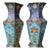 Pair of Large Vintage Cloisonné Enamel Hexagonal Vases – Floral & Scholar's Object Motif For Sale