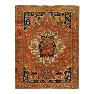 Early 20th Century Rust Persian Hand Knotted Antique Serapi Rug For Sale