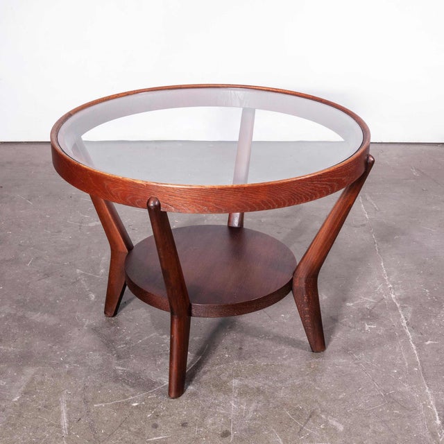 Maroon Round Dark Oak Side Table by Kozelka & Kropacek for Interieur Praha, 1950s For Sale - Image 8 of 8
