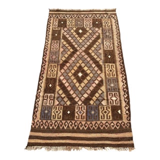 Afghan Maimana Kilim Accent Rug, Handwoven Wool, 3x7, Brown & Camel For Sale