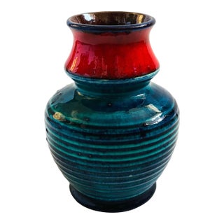 Mid Century West German Pottery Vase by Bay Keramik - Red and Blue For Sale