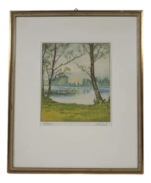 Münzel, Trees by the Lake, 1890s, Lithograph