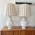 Large Italian solid alabaster table lamps with incised leaf relief from the 1970s. The lamps are heavy solid alabaster. In...