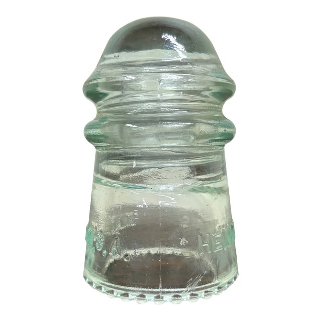 Vintage Hemingray-9 Teal Tinted Aqua Tinted Glass Insulator For Sale