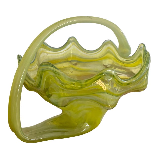 Vintage Murano Attributed Glass Basket For Sale