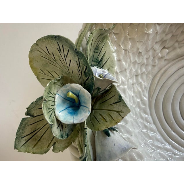 Vintage Italian Laveno Majolica Signed Bowl With Trompe L’Oeil Morning Glories For Sale - Image 10 of 14