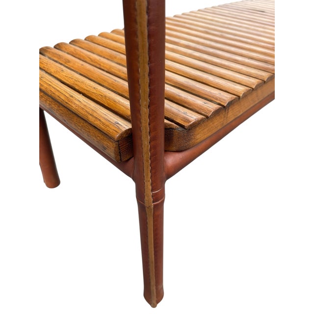 Vintage Stitched Leather and Oak Shelf by Jacques Adnet, 1950s For Sale - Image 13 of 15