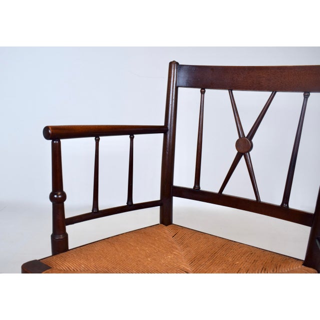 Antique Country Regency Cross Back Armchair With Brunschwig & Fils Cushion For Sale In Philadelphia - Image 6 of 13