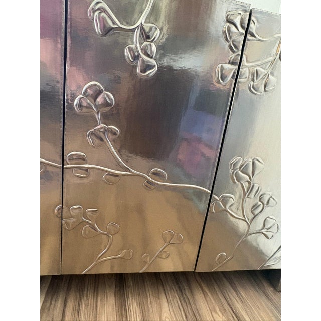1980s Bernhardt Interiors "Fleur" Credenza in German Silver & Reclaimed Teak For Sale - Image 11 of 18