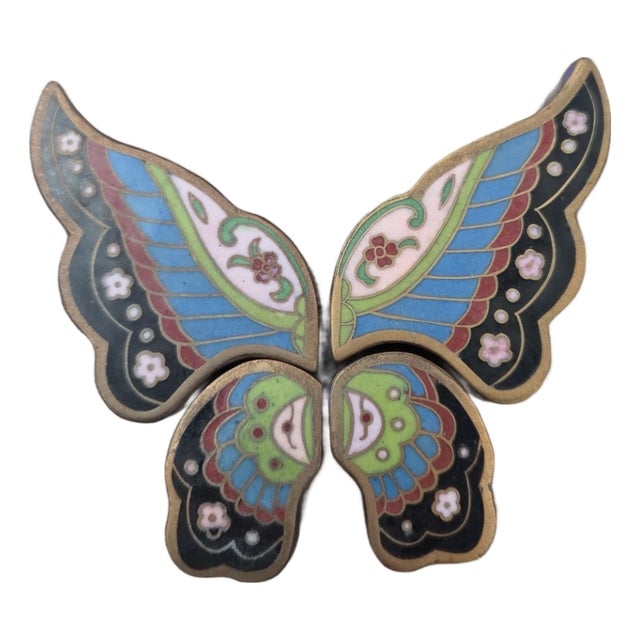 Antique Cloisonné Enamel Butterfly Trinket Box For Sale