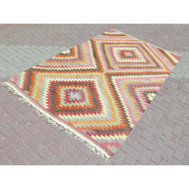 Mid 20th Century Mid 20th Century 1960's Classical Antalya Handwoven Turkish Kilim Boho Area Accent Rug For Sale - Image 5 of 11