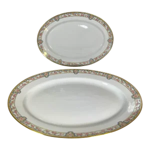 Early 20th Century Noritake Nippon Portland Oval Serving Platters- Set of 2