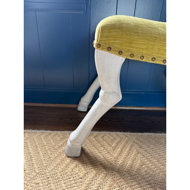 Transitional Saddle Stool With Chartreuse Seat For Sale - Image 3 of 5